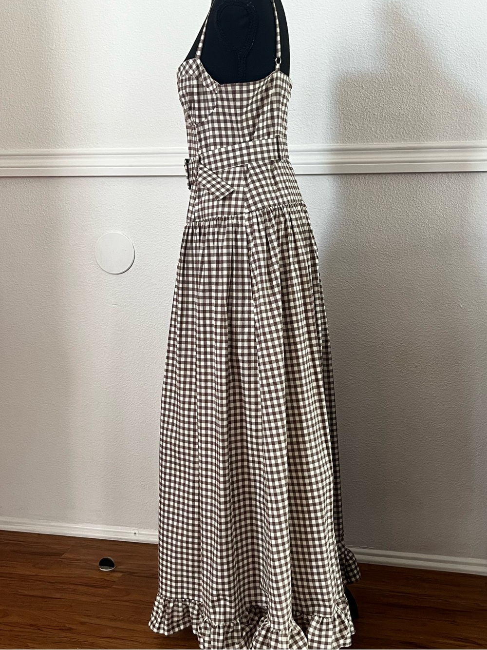 RACHEL Rachel Roy Brown/beige Gingham Maxi Dress with Belted Waist
